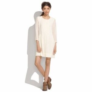 Madewell Women's Long Sleeve Etude Swiss Dot Silk Shift Dress Size XS Beige